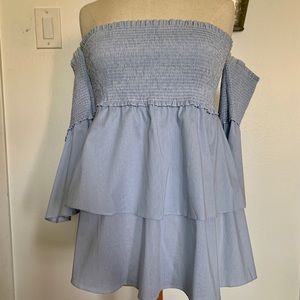 Blue, ruffled, strapless top